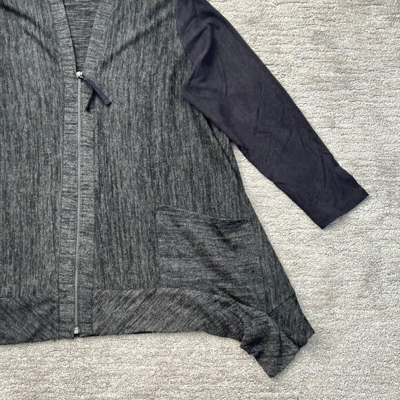 LOGO Lori Goldstein Sweater Women L Gray Black Pockets Faux Suede Sleeves Jacket - Picture 4 of 10